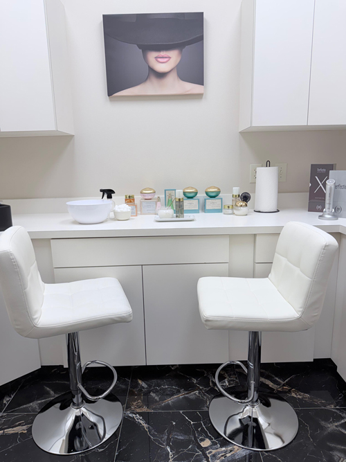 Beauty station with premium skincare products