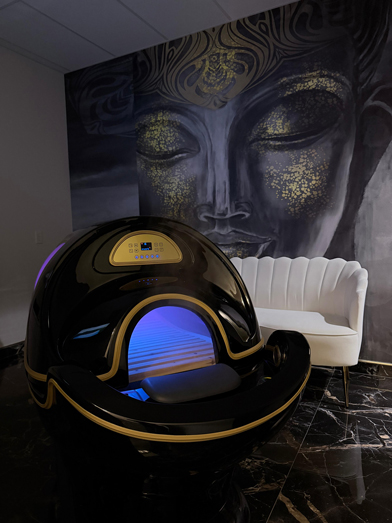 Infrared therapy pod closed with glow